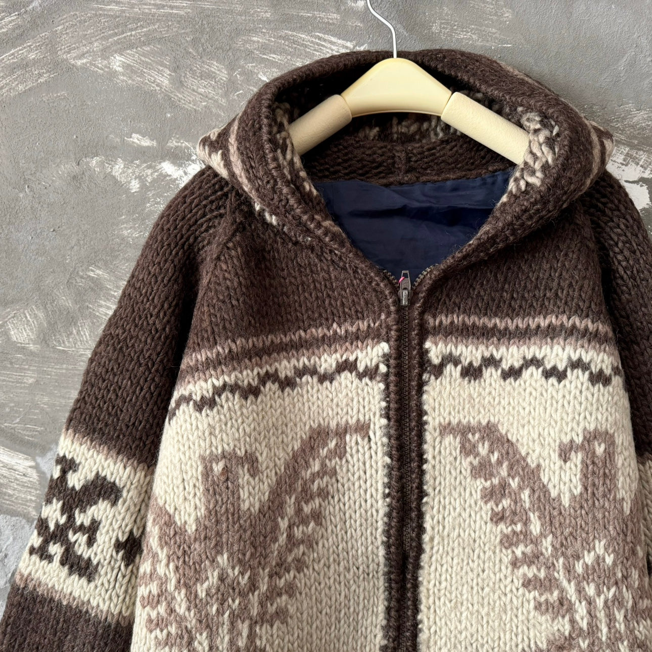 100% Goat Wool Thick Knit Handmade Eagle Deer Cardigan Vintage Sweater DF32