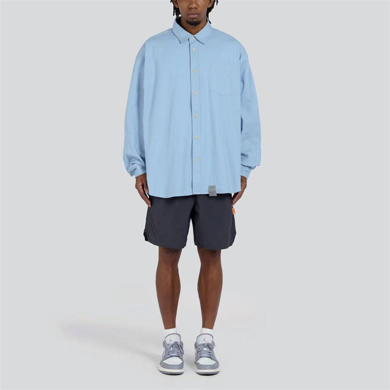 Long Sleeve Shirt Pure Cotton Japanese Style Simple Solid Color Shirt for Men