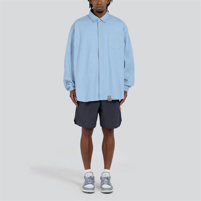Long Sleeve Shirt Pure Cotton Japanese Style Simple Solid Color Shirt for Men