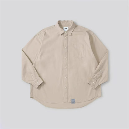 Long Sleeve Shirt Pure Cotton Japanese Style Simple Solid Color Shirt for Men