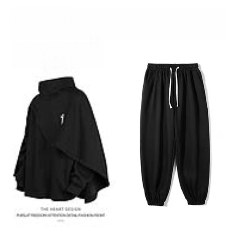High-Neck Hooded Sweatshirt – Autumn/Winter Loose “Two-Piece” Layered Cape Jacket for Men