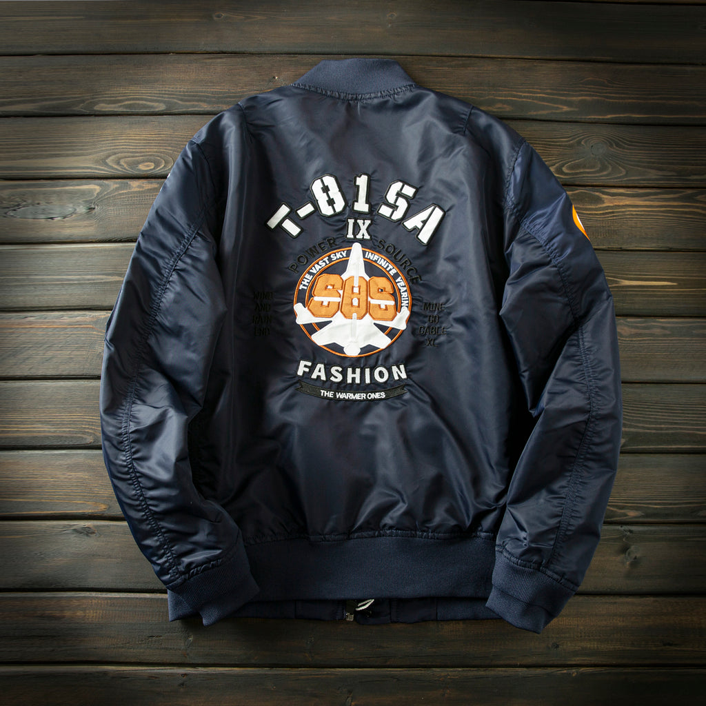 Men’s Heavy Embroidery Baseball-Collar Flight Jacket – Rugged Retro Casual for Fall