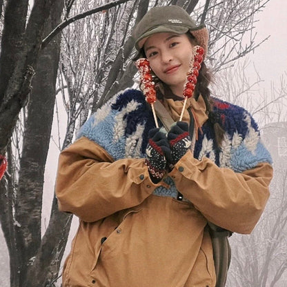 Japanese Lambswool Patchwork Workwear Jacket - Half-Turtleneck Coat (Unisex)