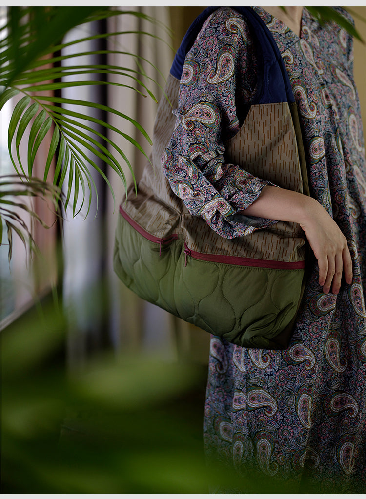 Original 2025 Spring New Retro Patchwork Design Single Shoulder Handbag Large Capacity Commuter Bag