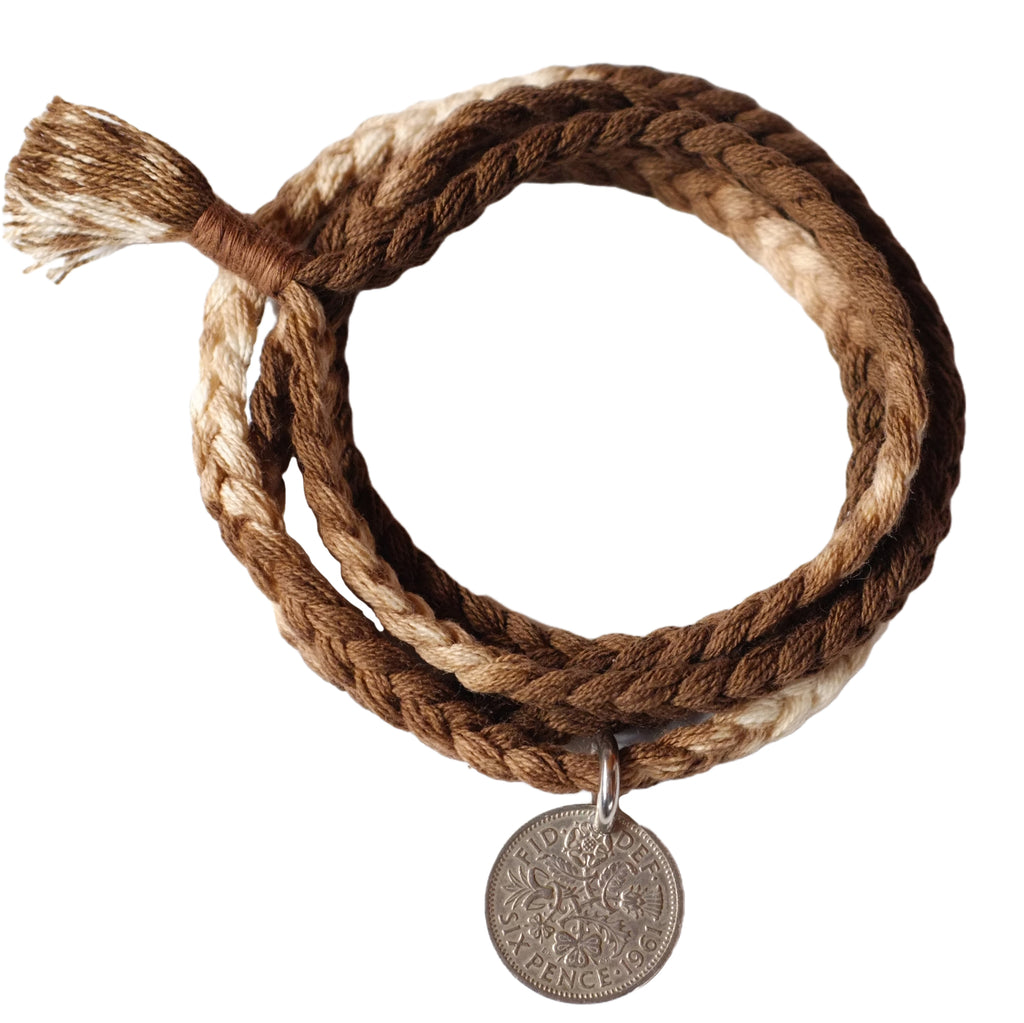 Sixpenny Lucky Coin Plant Dyed Woven Hand Strap National Fashion Original Necklace Bracelet Dual-Use