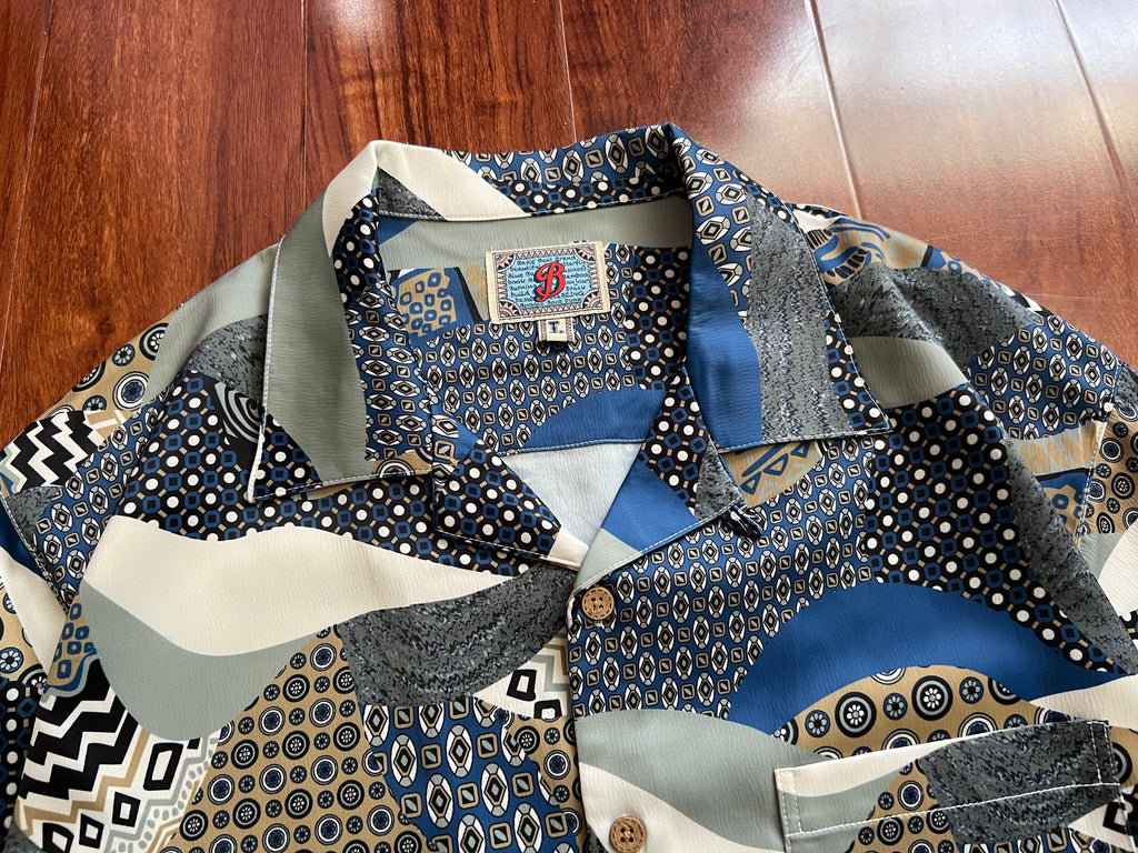 Ukiyo-E Patchwork Style Loose Drape Hawaiian Cuban Collar Printed Aloha Shirt Short Sleeve Shirt