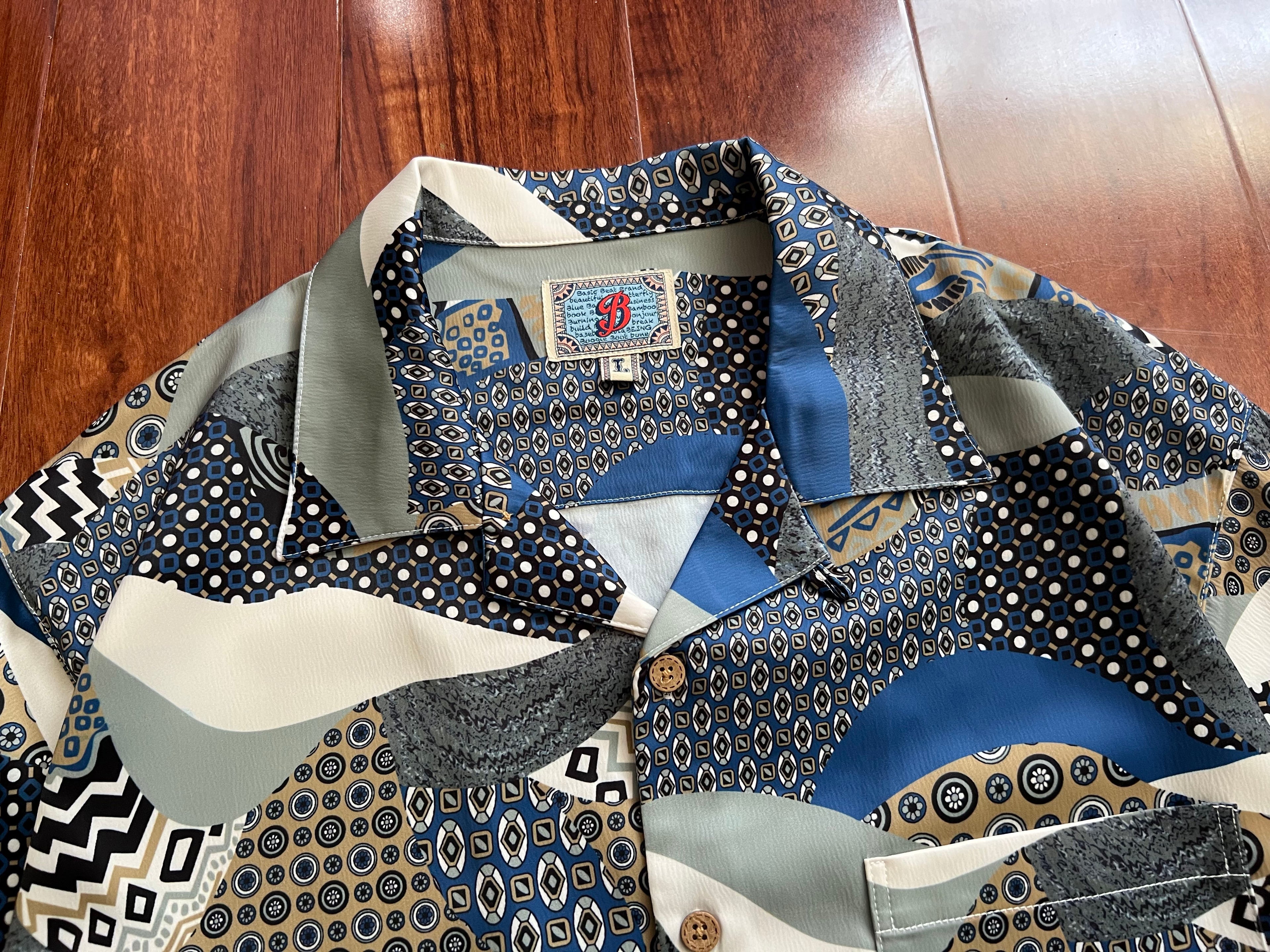 Ukiyo-E Patchwork Style Loose Drape Hawaiian Cuban Collar Printed Aloha Shirt Short Sleeve Shirt