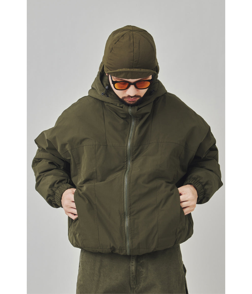 Army Green Hooded Short Down Jacket – Loose Fit Cold-Resistant Puffer (Unisex)