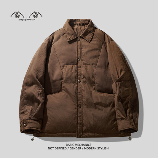 Men's Korean High-End Retro Patchwork Down Jacket - 90% Duck Down Shirt-Style Lightweight Winter Coat