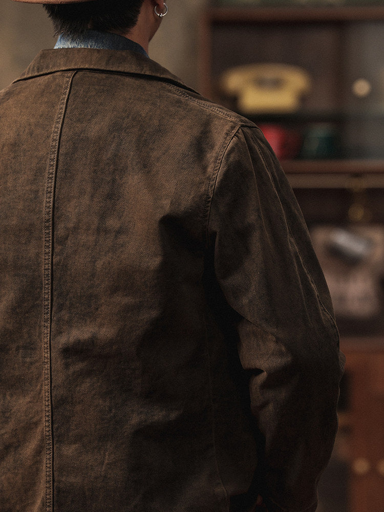 Vintage Mottled Distressed Cotton Blazer - American Casual Washed Suit (Men)