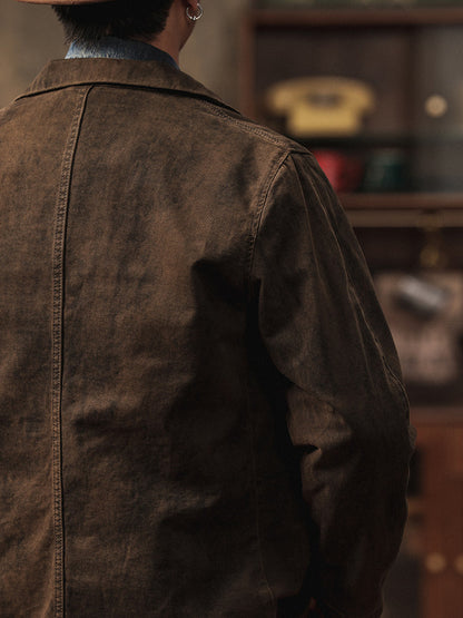 Vintage Mottled Distressed Cotton Blazer - American Casual Washed Suit (Men)