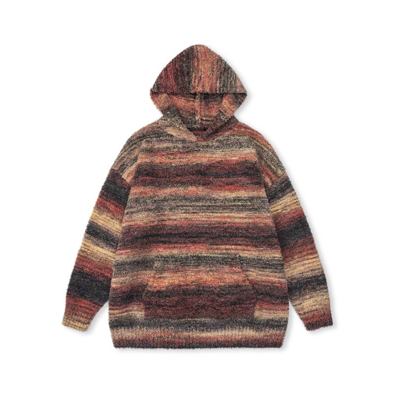 MEDRIA Retro Colorful Hoodie Knitwear for Men and Women Autumn Winter National Trend Loose Lazy Style Warm Sweatshirt Couple Outfit