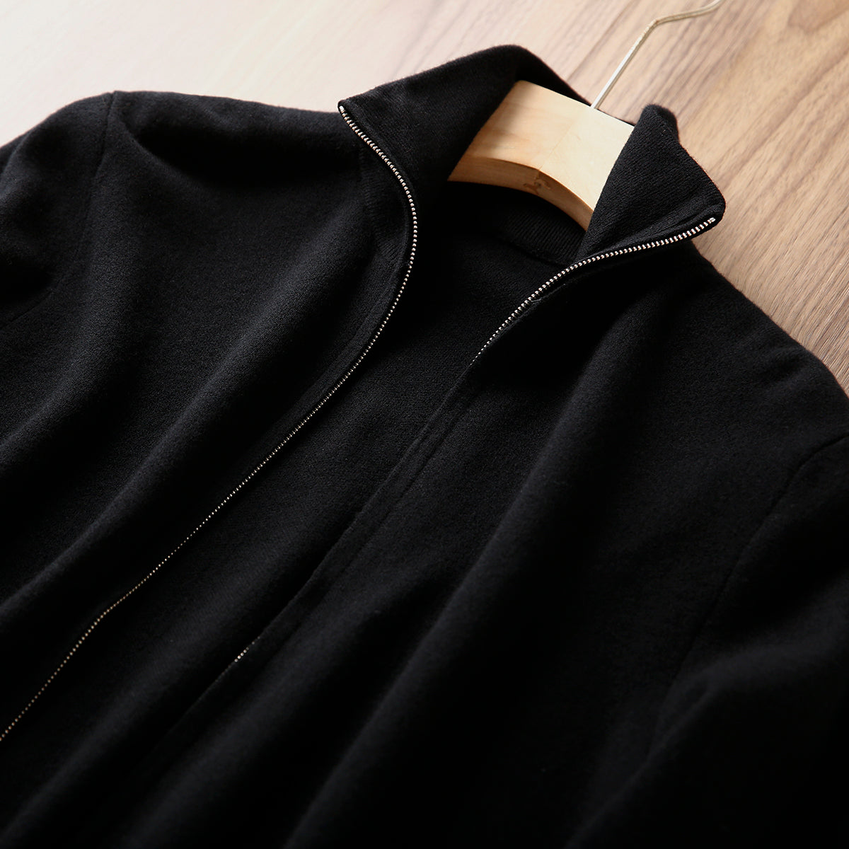 Italian Superfine Golden Wool Stand-Collar Knit – Heavyweight Cardigan Jacket for Autumn/Winter