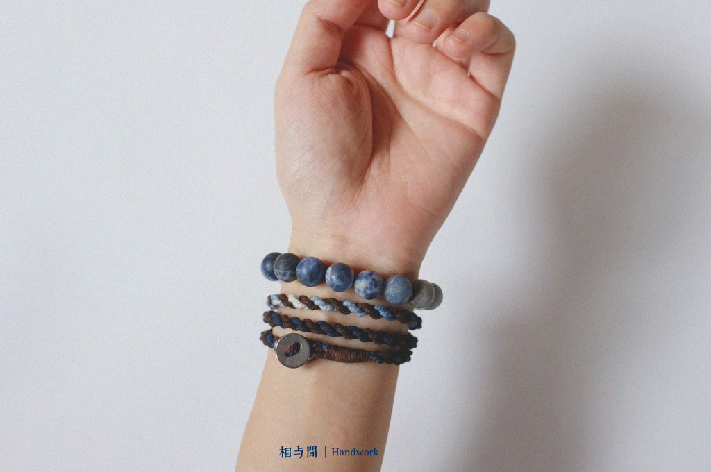 Original Four-Strand Weaving Blue Dye + Persimmon Dye Bracelet Cotton Linen Niche Couple Retro Multi-Hoop Bracelet