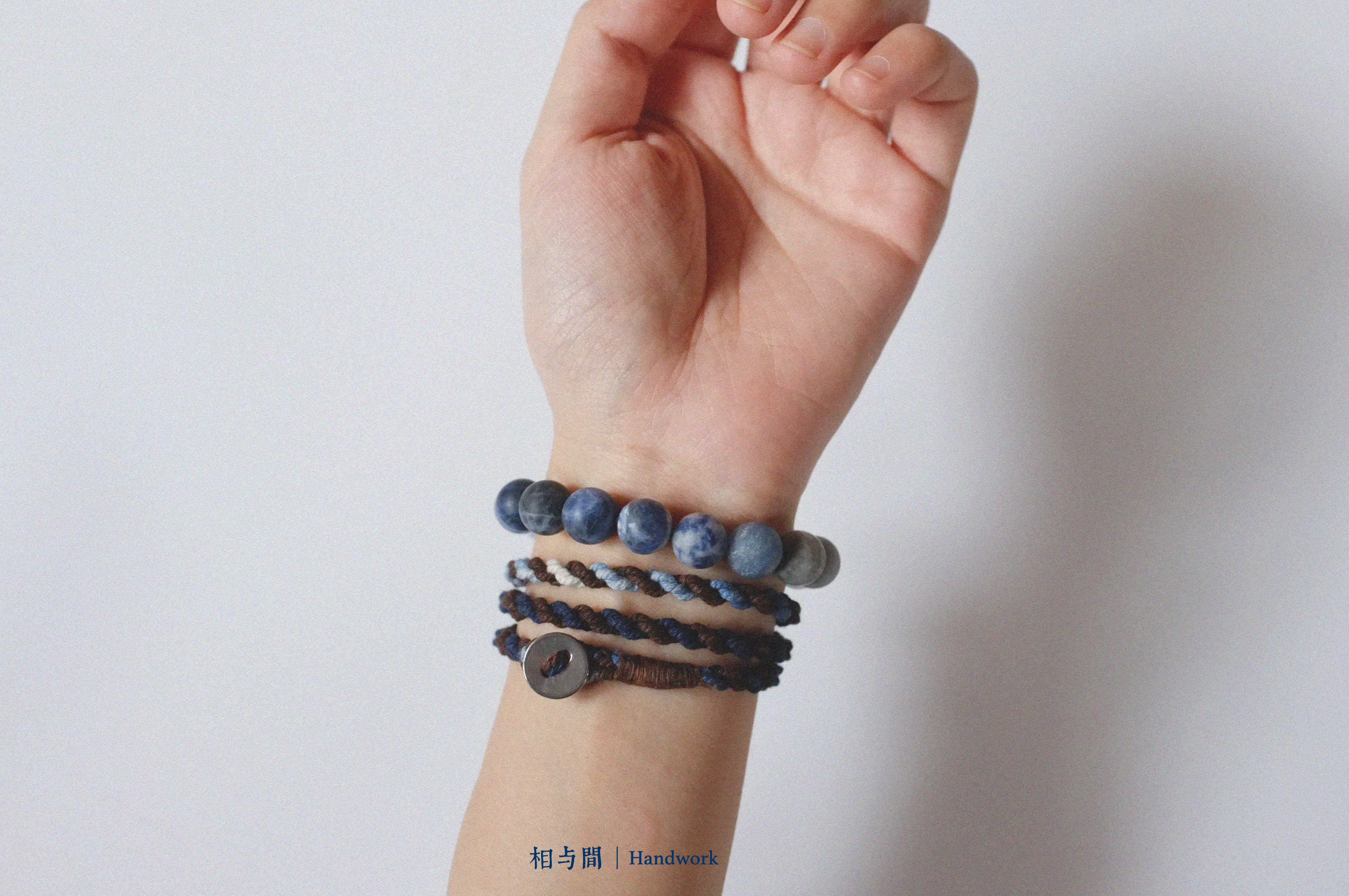 Original Four-Strand Weaving Blue Dye + Persimmon Dye Bracelet Cotton Linen Niche Couple Retro Multi-Hoop Bracelet