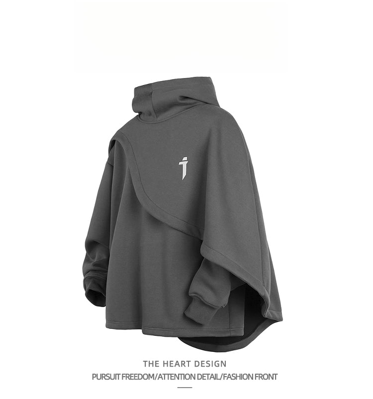 High-Neck Hooded Sweatshirt – Autumn/Winter Loose “Two-Piece” Layered Cape Jacket for Men