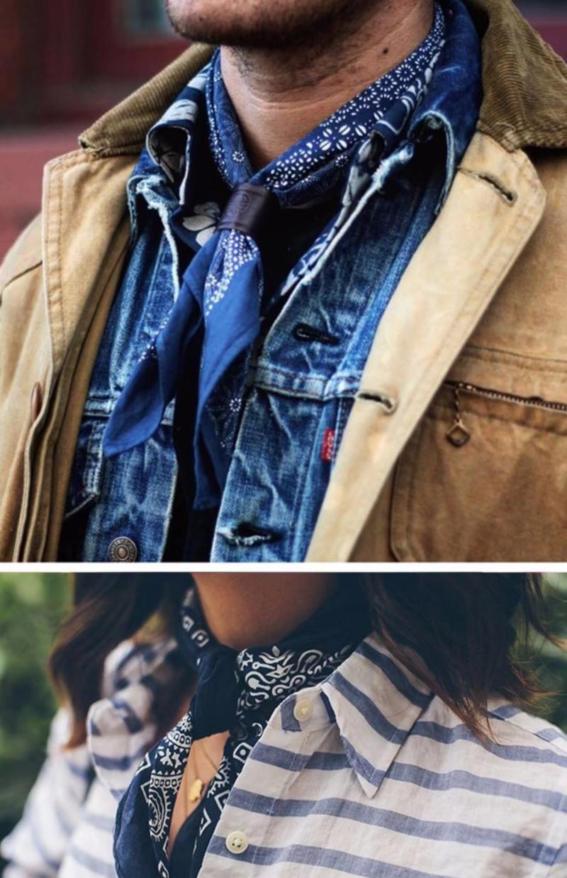 Cashew Flower Patchwork Baijia Cloth Printed Washed Blue Dyed Indigo Square Scarf Handkerchief Headscarf American Retro Motorcycle