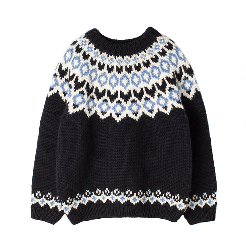 Handmade Fair Isle Wool Cardigan – Artistic Ferris-Wheel Pattern (Unisex)