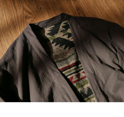 Men's Japanese Retro Reversible Cotton Robe Cardigan