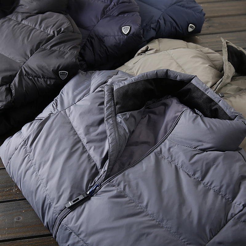 Men's Plus Size Lightweight High-Fluffy Down Jacket - Winter Stand Collar Warm Export Overstock Coat