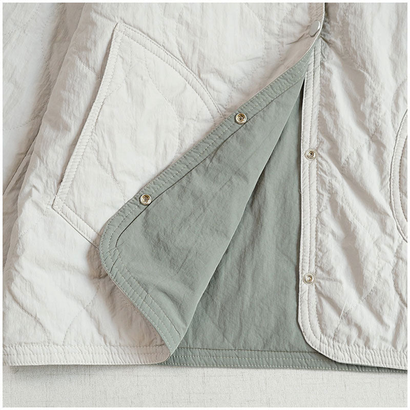 Reversible Quilted Cotton Jacket – Lightweight Loose Fit with Round Neck for Spring/Autumn