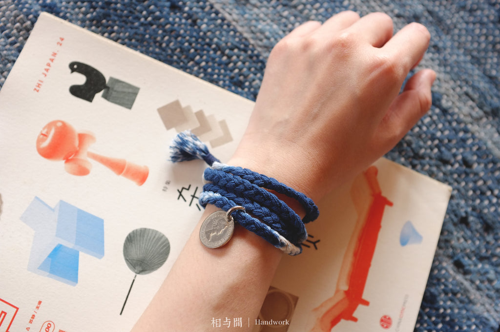Sixpence Lucky Coin Blue Dyed Woven Bracelet Amekaji Indigo National Trend Couple Bracelet