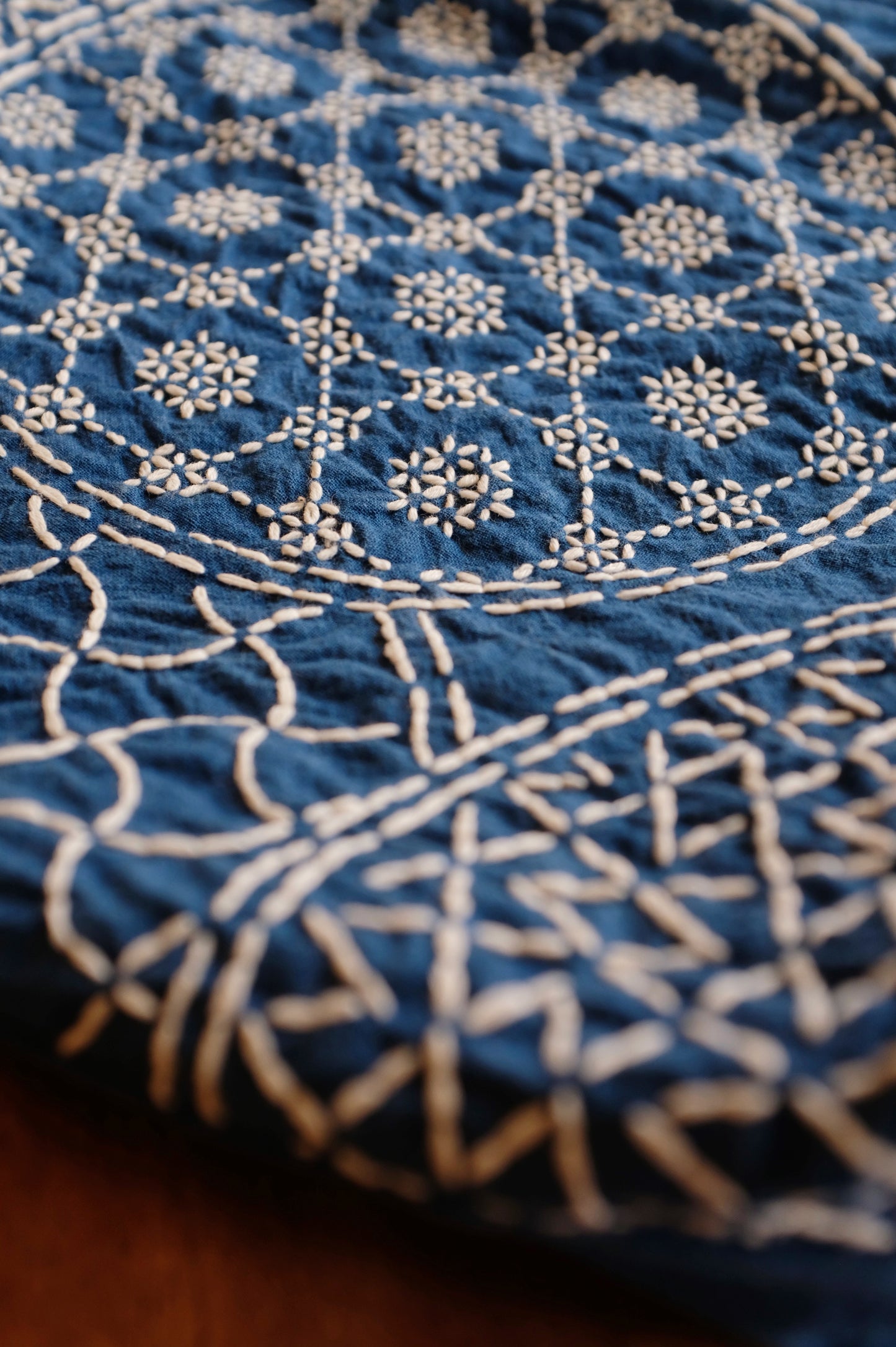 Blue and White Heavy Craft Group Flower Sashiko YKK Zipper Large Capacity Pure Handmade Blue Dyed Crossbody Bag