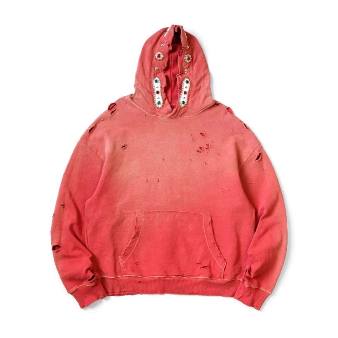 Bieber Same Style 25AW KAPITAL Kazuhiro Hirata Japanese Wax Dye Washed Destroyed Gemstone Hoodie