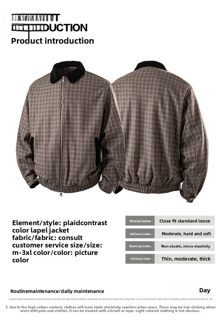 GPStudio American-Retro Patchwork Plaid Harrington Jacket – High-End Old-Money Streetwear