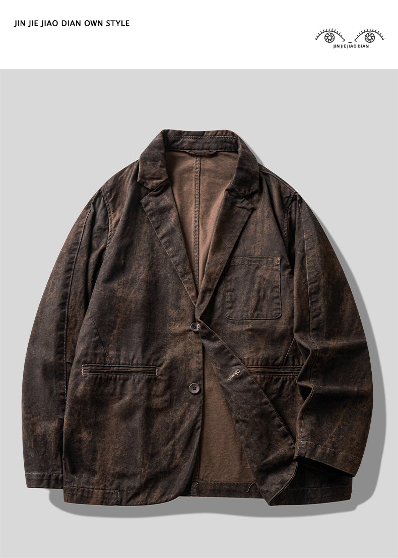 Gao Zhiya” Washed Notch-Lapel Blazer – Retro American Loose Fit Suit Jacket (Autumn 2025)