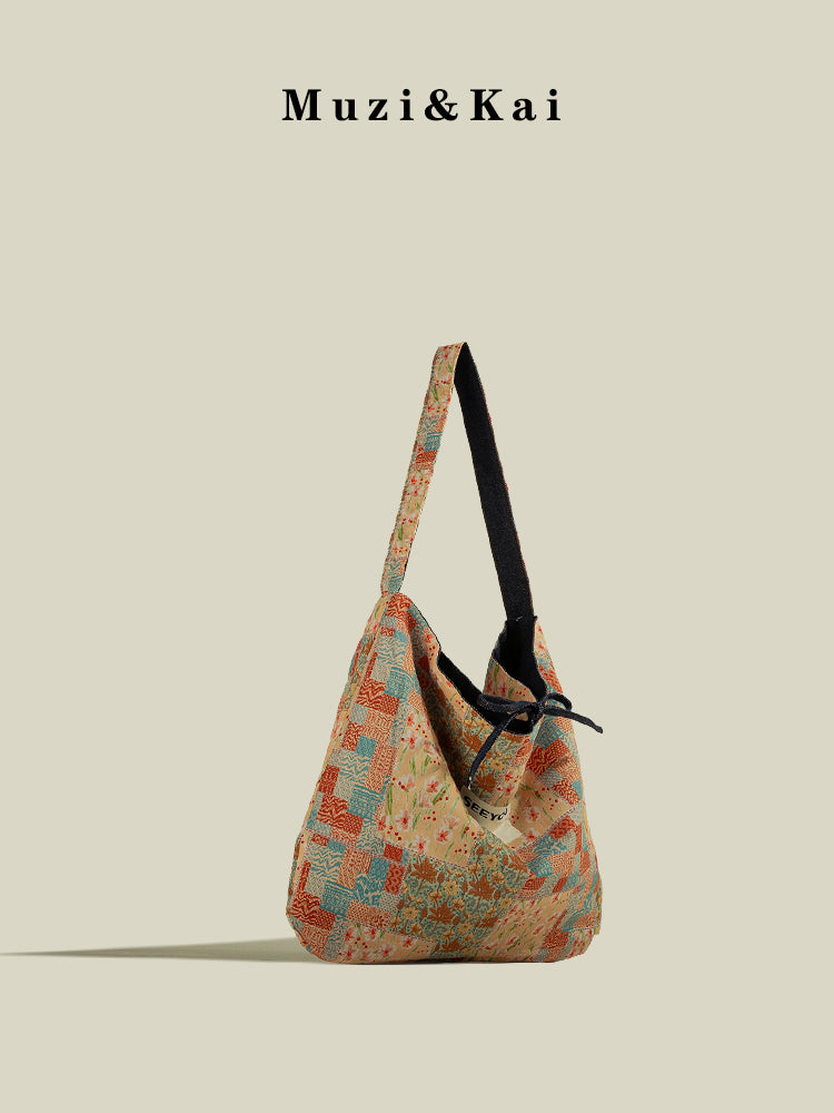 Large Capacity Tote Bag for Women 2025 New Fashion Retro Color Block Versatile Casual Commuter Shoulder Bag