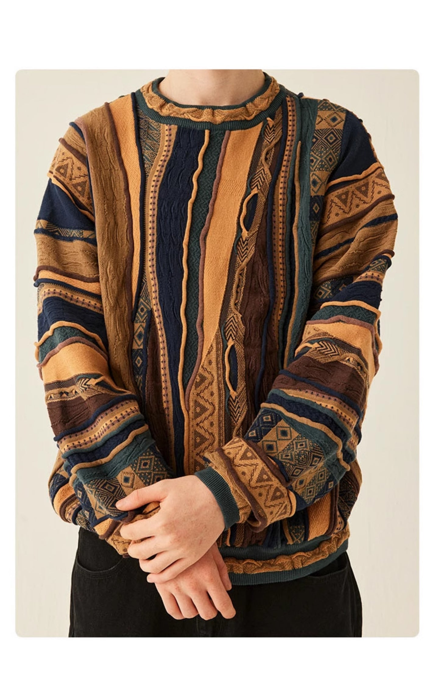 Medria Unisex Retro Bitter Melon Pattern Sweater - Niche Ethnic Vintage Pullover
