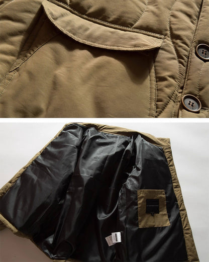 JOYZONE Japanese Retro Stand Collar Cotton Jacket - Large Pocket Workwear Coat (Men)