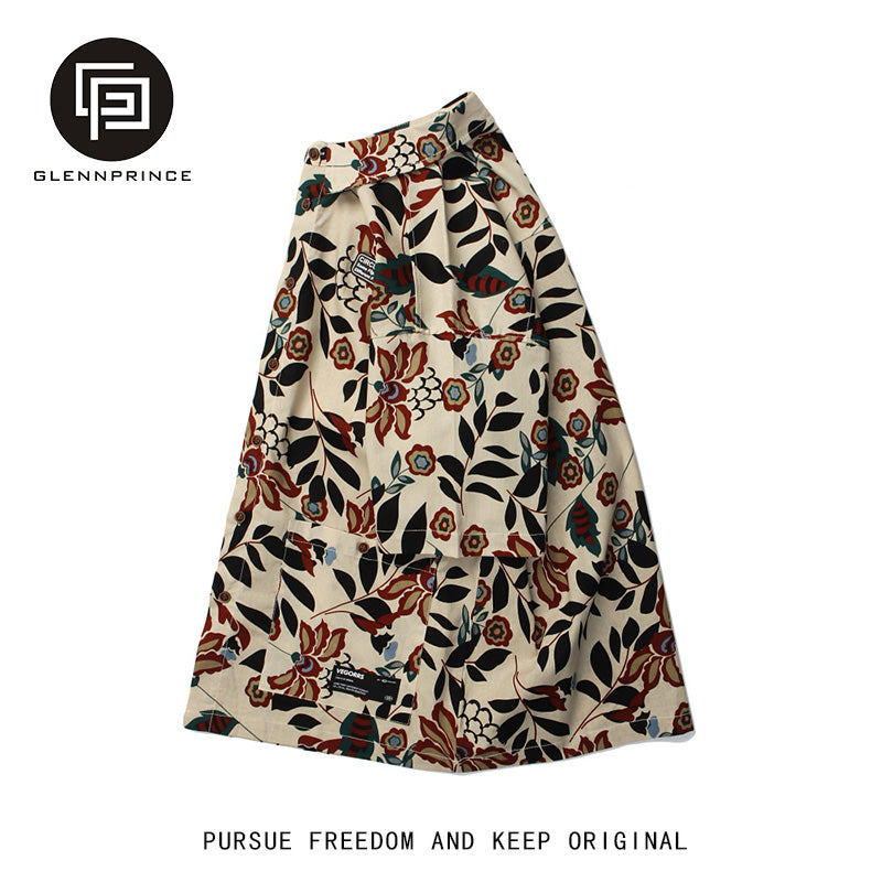 Summer Retro Trendy Floral Short Sleeve Shirt for Men Hawaiian Cotton Linen Beach Couple Outfit Floral Shirt Hong Kong Style