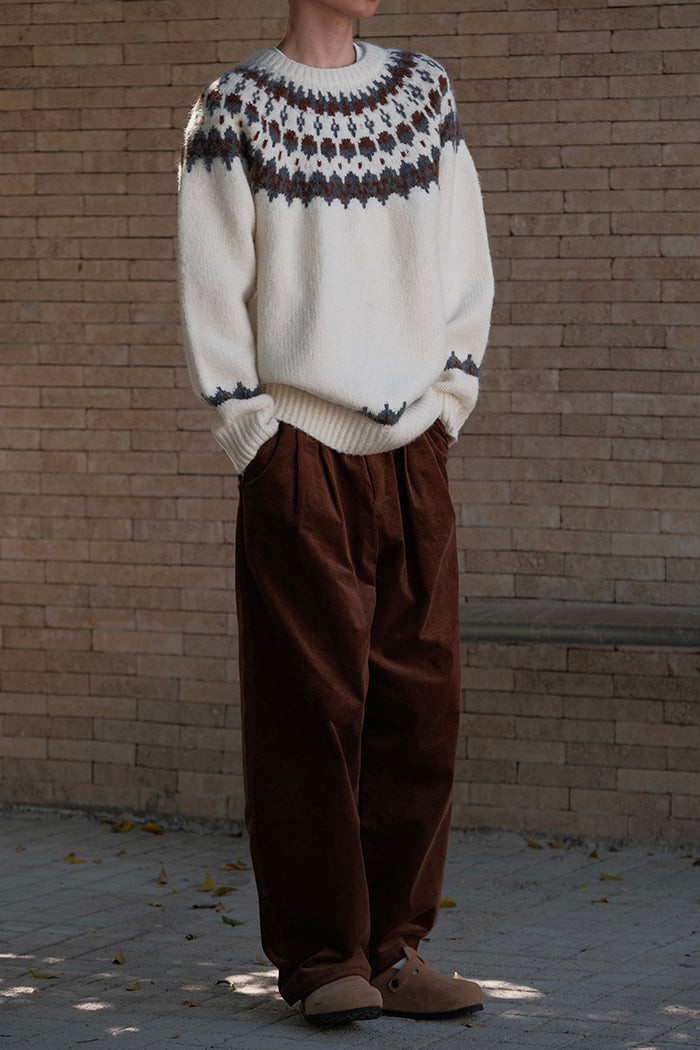 Coke Life CARPEM Winter Fair Isle Sweater - Thickened Coarse Knit Handmade Jacquard Round Neck Top
