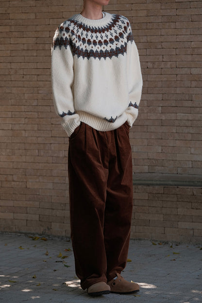 Coke Life CARPEM Winter Fair Isle Sweater - Thickened Coarse Knit Handmade Jacquard Round Neck Top