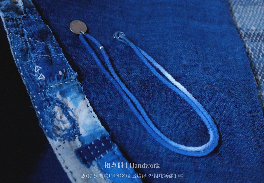 Original Indigo Dyed Indian Coin Woven Silver Bead Necklace Anchor Indigo Hand Rope