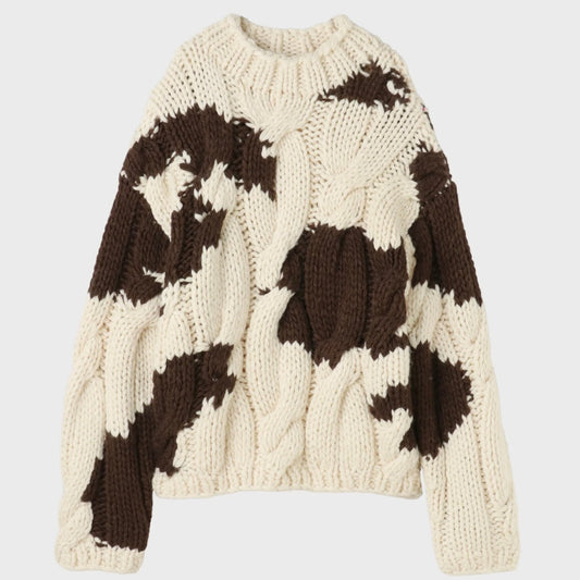 Hand-Woven Color-Block Loose Pullover Sweater – Thick Yarn Lazy Style (Women)