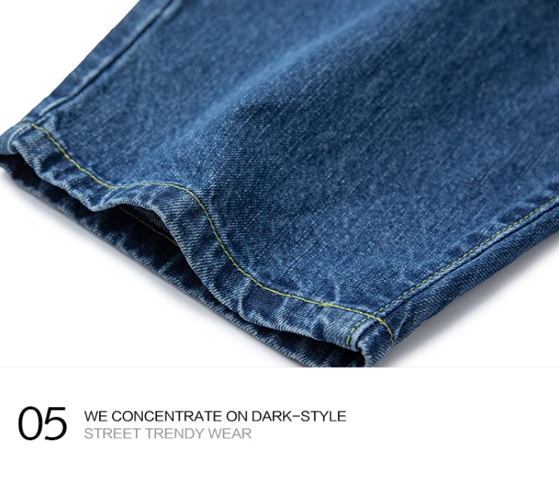 Japanese vintage distressed drawstring straight jeans men's autumn versatile handsome youth wide-leg pants