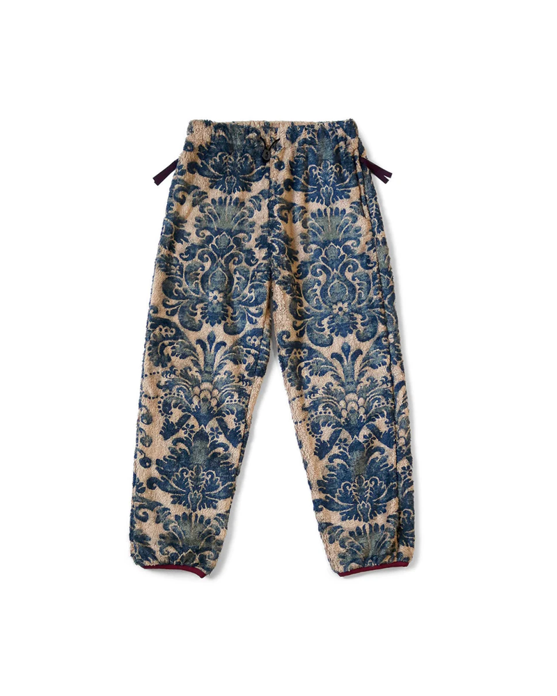 Japanese ethnic style flowers blue dyed warm rocker fleece elastic trousers – Japanese vintage | yamalin clothes | Yamalinclothes