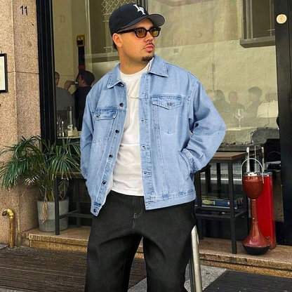 American Vintage Washed Denim Jacket – Oversized Unisex Utility Trucker Coat