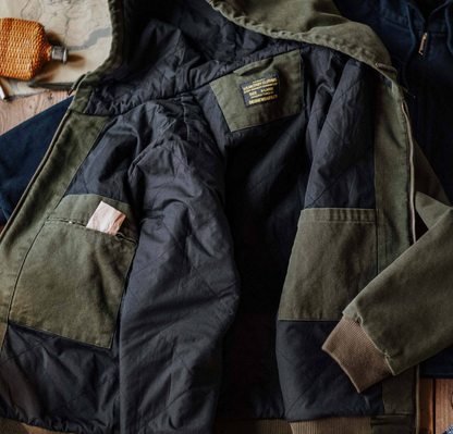 Indigo Heavy Wash Canvas Hooded Cargo Jacket – American Vintage Distressed Unisex – Coats Jackets | japanese streetwear | vintage workwear | unisex | Yamalinclothes