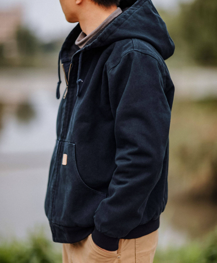 Indigo Heavy Wash Canvas Hooded Cargo Jacket – American Vintage Distressed Unisex – Coats Jackets | japanese streetwear | vintage workwear | unisex | Yamalinclothes