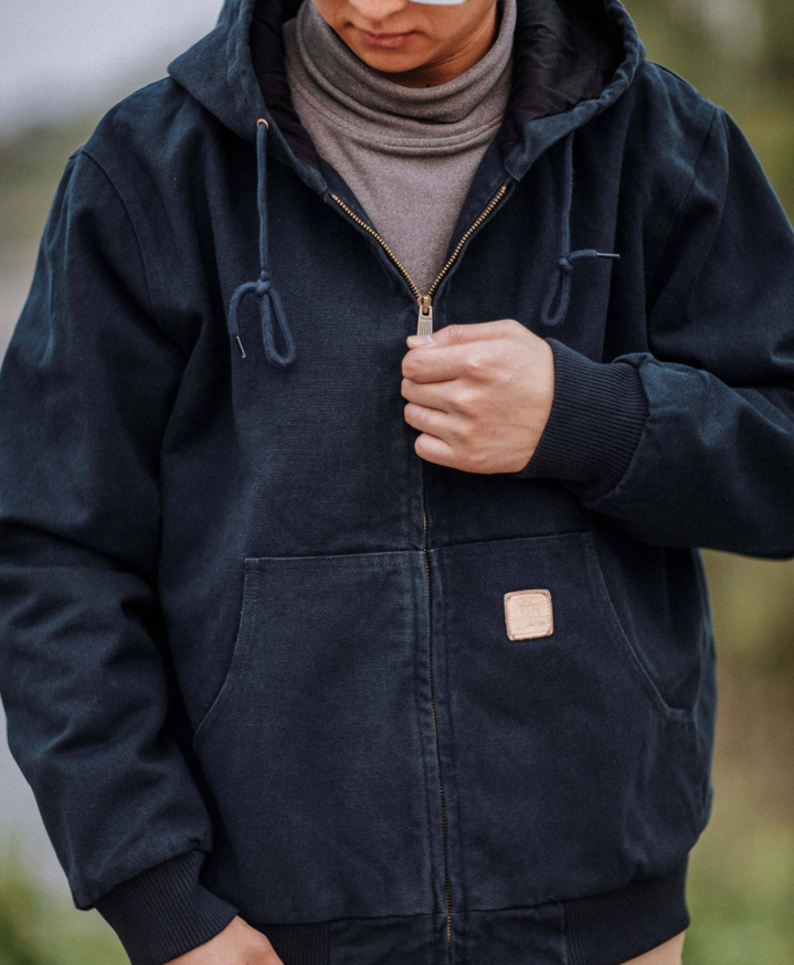 Indigo Heavy Wash Canvas Hooded Cargo Jacket – American Vintage Distressed Unisex – Coats Jackets | japanese streetwear | vintage workwear | unisex | Yamalinclothes