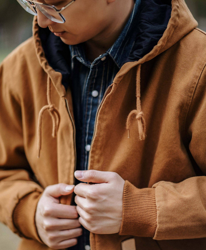 Indigo Heavy Wash Canvas Hooded Cargo Jacket – American Vintage Distressed Unisex – Coats Jackets | japanese streetwear | vintage workwear | unisex | Yamalinclothes