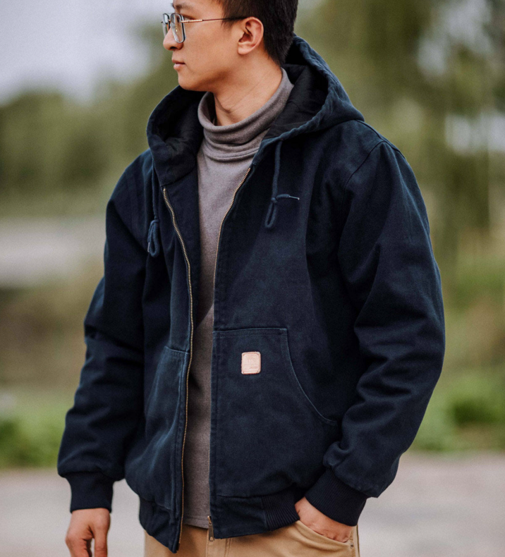 Indigo Heavy Wash Canvas Hooded Cargo Jacket – American Vintage Distressed Unisex – Coats Jackets | japanese streetwear | vintage workwear | unisex | Yamalinclothes