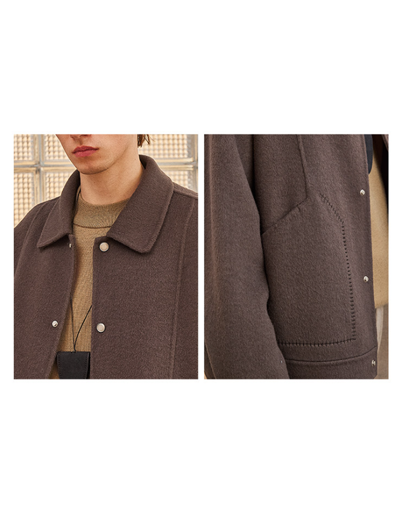 Double-Faced Wool Lapel Short Coat – Japanese Vintage Loose Unisex – Coats Jackets | japanese streetwear | vintage workwear | unisex | Yamalinclothes