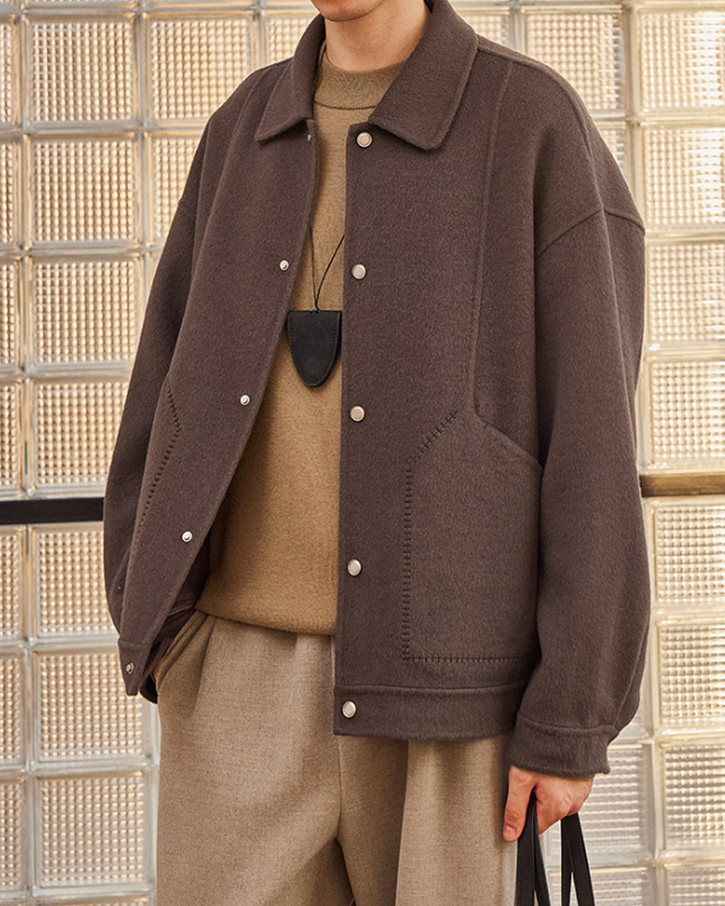 Double-Faced Wool Lapel Short Coat – Japanese Vintage Loose Unisex – Coats Jackets | japanese streetwear | vintage workwear | unisex | Yamalinclothes