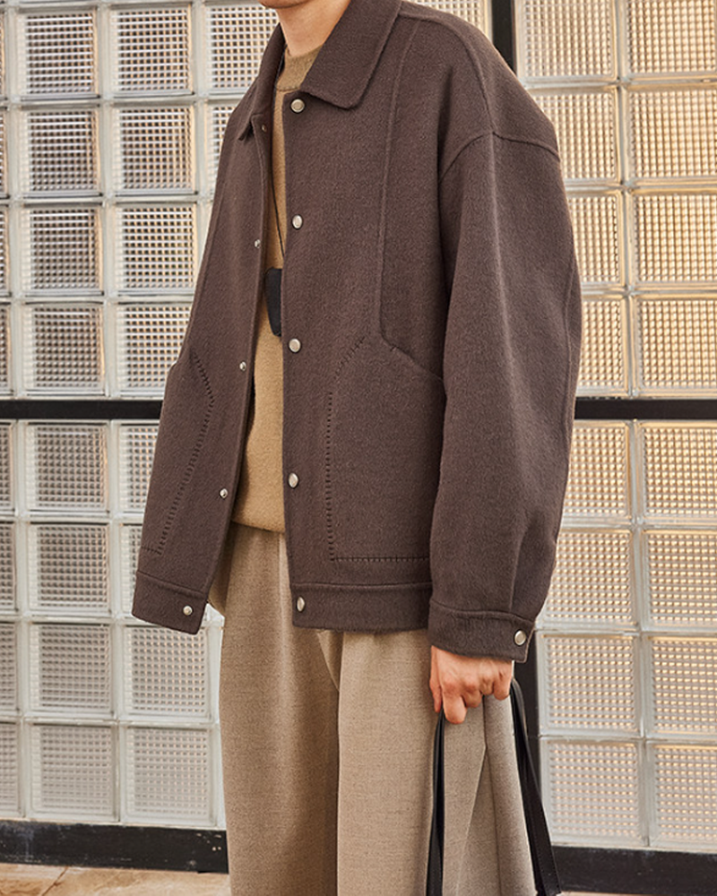 Double-Faced Wool Lapel Short Coat – Japanese Vintage Loose Unisex – Coats Jackets | japanese streetwear | vintage workwear | unisex | Yamalinclothes