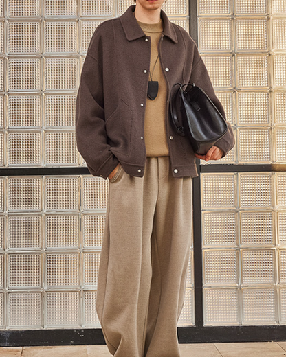 Double-Faced Wool Lapel Short Coat – Japanese Vintage Loose Unisex – Coats Jackets | japanese streetwear | vintage workwear | unisex | Yamalinclothes